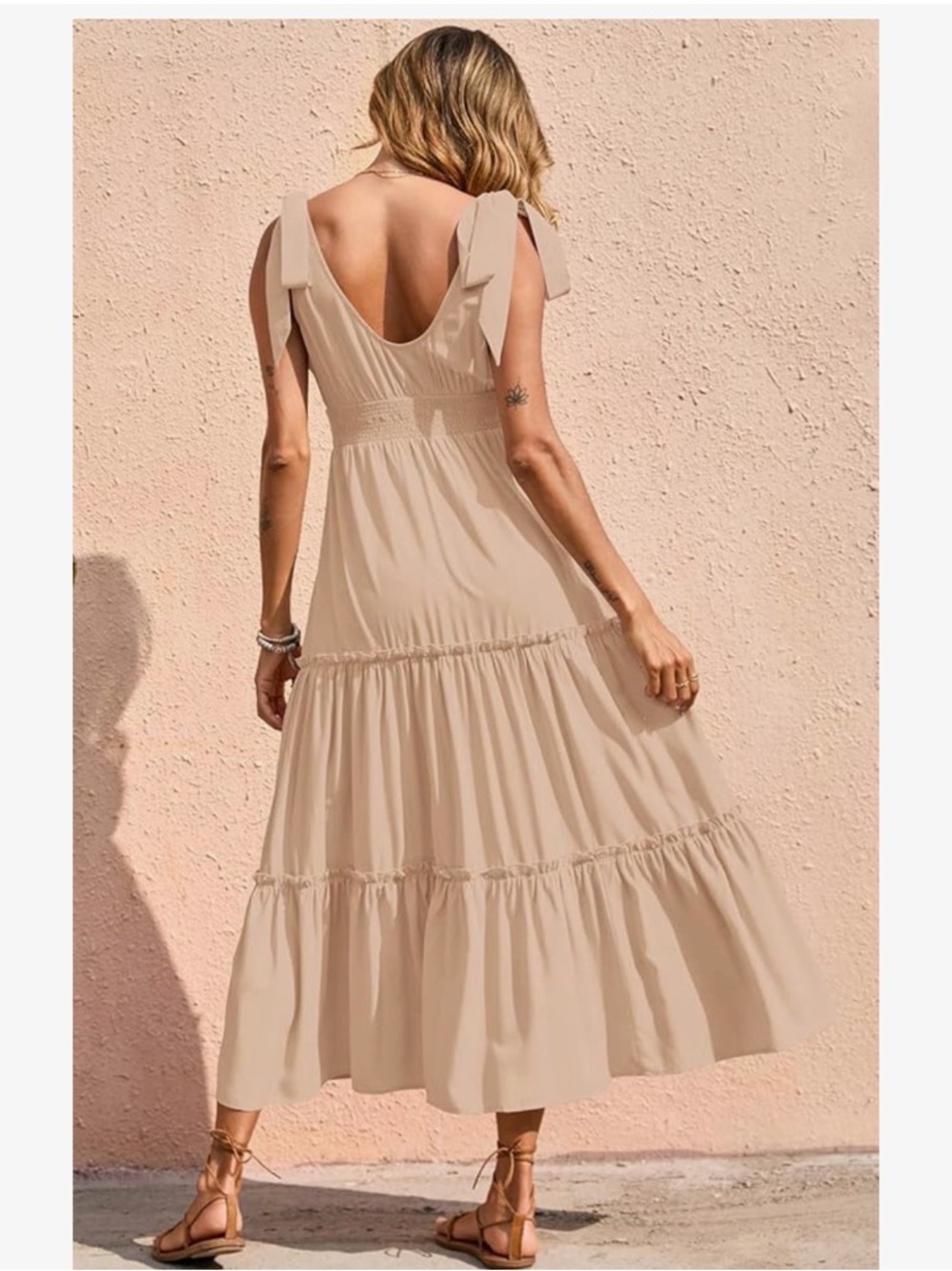 Sleeveless Tie-Shoulder Maxi Dress in Light Beige - Picture 3 of 3